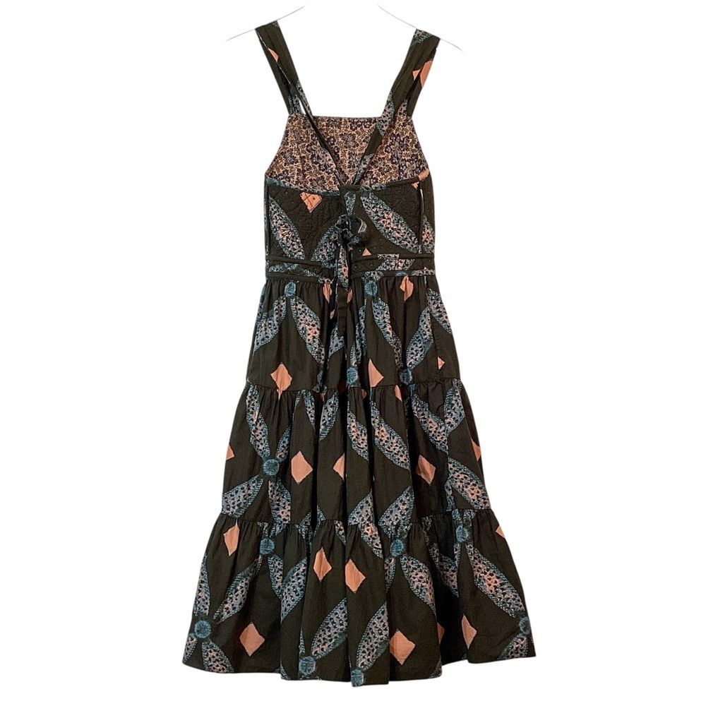 Ulla Johnson Jiya Dress Size 8 Quilted Cotton Midi Back Tie Boho Green Print - Picture 6 of 11